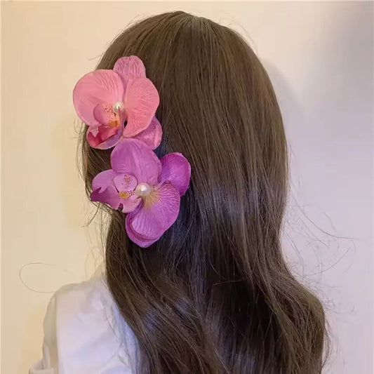 Phalaenopsis Pearl Hair Clip Orchid Butterfly Hairpins Duckbill Clip Hair Accessories Bow Flower Headwear Hair Styling Tools