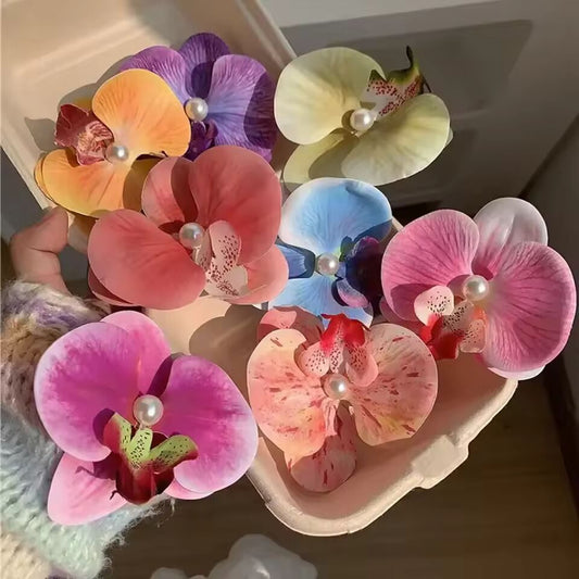 Phalaenopsis Pearl Hair Clip Orchid Butterfly Hairpins Duckbill Clip Hair Accessories Bow Flower Headwear Hair Styling Tools