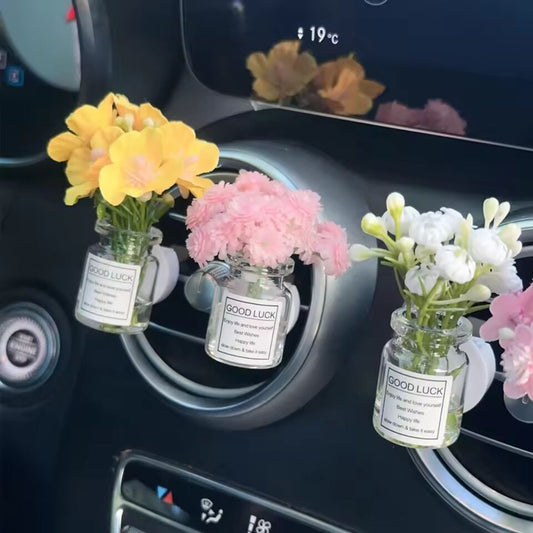 Car Air Outlet Decoration Ornaments Gypsophila Paniculata Jasmine Vase Glass Micro Landscape Auto Console Interior Accessories