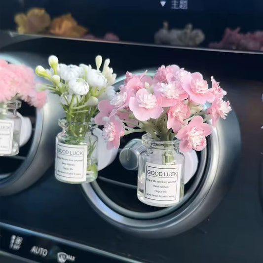 Car Air Outlet Decoration Ornaments Gypsophila Paniculata Jasmine Vase Glass Micro Landscape Auto Console Interior Accessories
