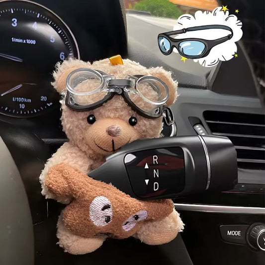 Car Wiper Plush Ornaments Turn Signal Switch Cute Bear Decorations Plush Doll Bear Auto Interior Decoration Ornament Accessories